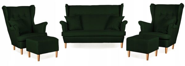 Zestaw wypoczynkowy mebli uszak Ari sofa fotele pufy komplet