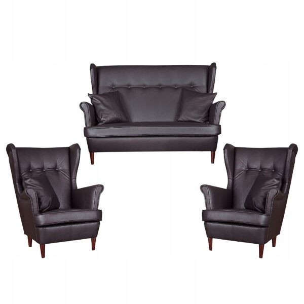 Zestaw wypoczynkowy mebli uszak Eko skóra sofa fotele skandynawskie