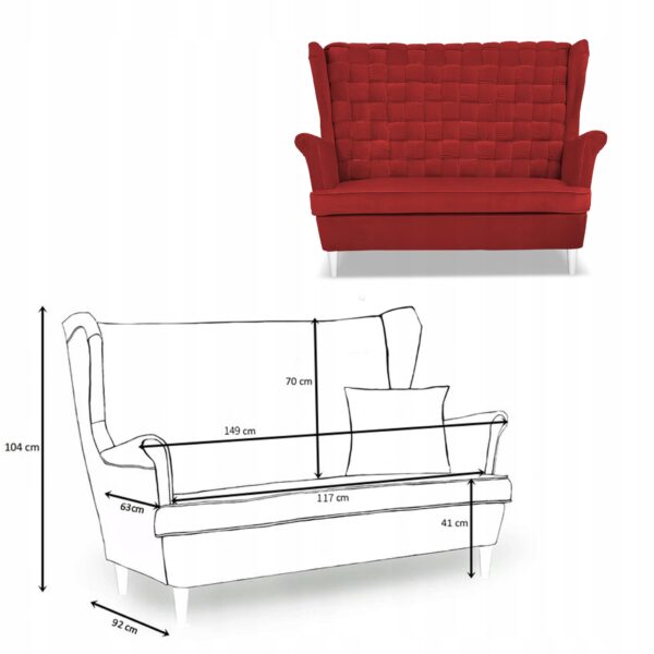 Zestaw wypoczynkowy Carol sofa fotele pufy paski czerwony - obrazek 6