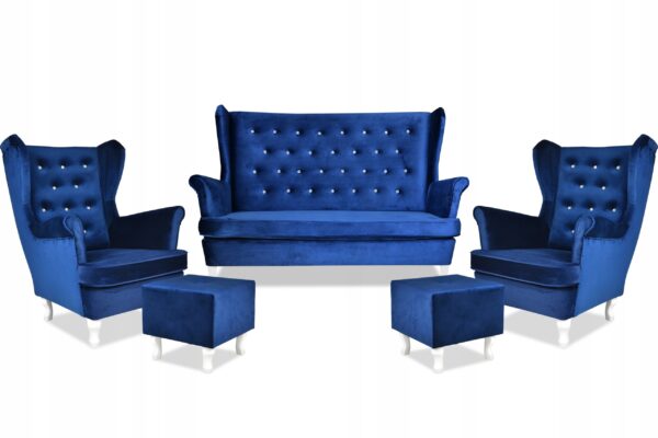 Zestaw wypoczynkowy mebli uszak Diana sofa fotele pufy komplet