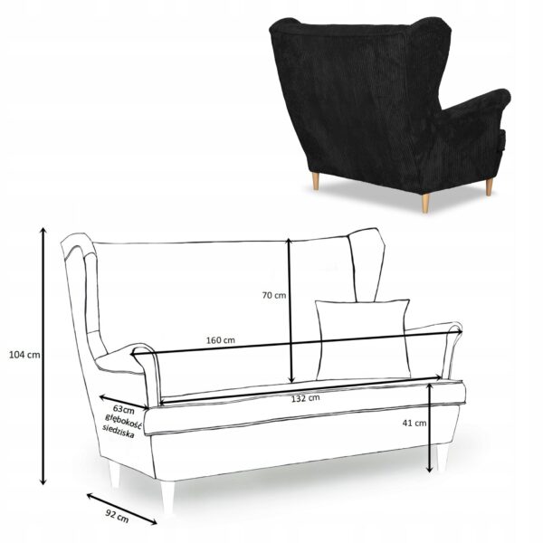 Zestaw wypoczynkowy uszak Bonito sofa fotele pufy czarny - obrazek 6