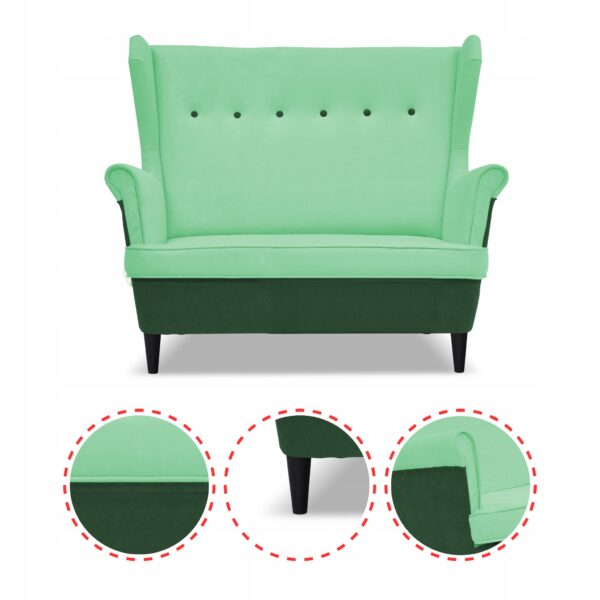 Zestaw wypoczynkowy ARI DUO sofa fotele pufy zielono - miętowy - obrazek 4