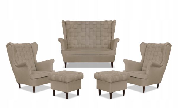 Zestaw wypoczynkowy Carol sofa fotele pufy paski beżowy - obrazek 9