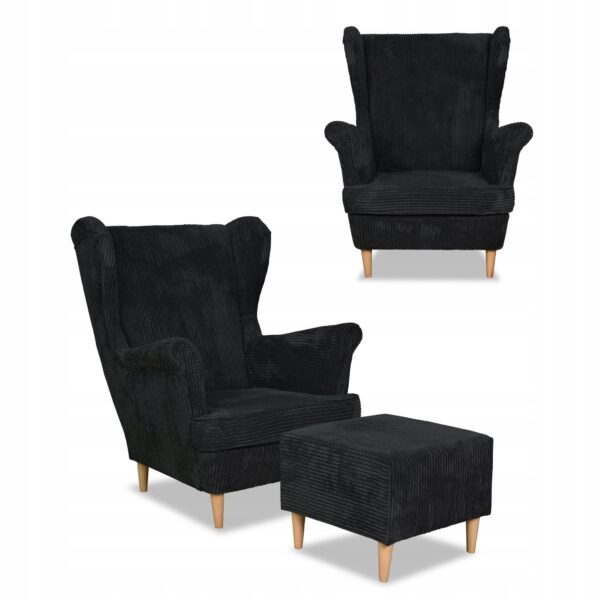 Zestaw wypoczynkowy uszak Bonito sofa fotele pufy czarny - obrazek 7
