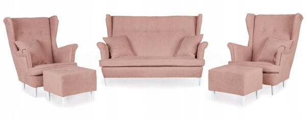 Zestaw wypoczynkowy mebli uszak Ari sofa fotele pufy komplet