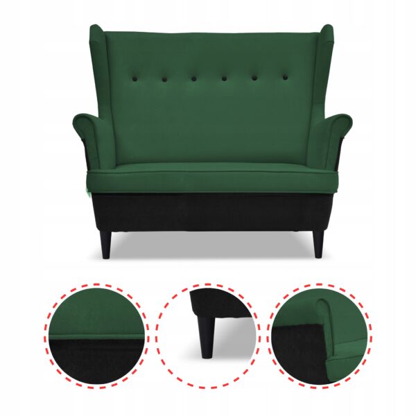 Zestaw wypoczynkowy ARI DUO sofa fotele czarno - zielony - obrazek 4