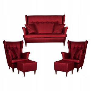 Zestaw wypoczynkowy mebli uszak Eko skóra sofa fotele pufy komplet