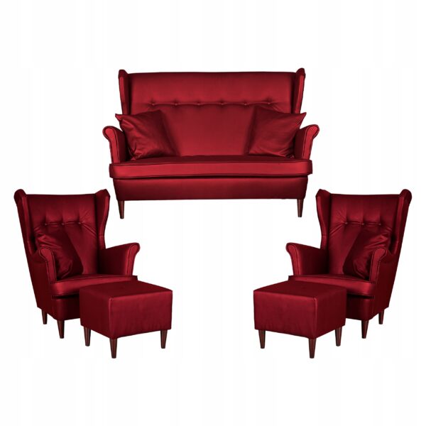Zestaw wypoczynkowy mebli uszak Eko skóra sofa fotele pufy komplet