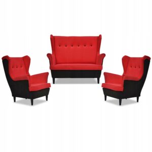 Zestaw wypoczynkowy ARI DUO sofa fotele czarno - czerwony