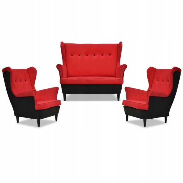 Zestaw wypoczynkowy ARI DUO sofa fotele czarno - czerwony