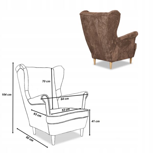 Zestaw wypoczynkowy uszak Bonito sofa fotele brązowy sztruks - obrazek 8
