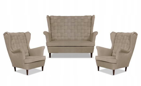 Zestaw wypoczynkowy Carol sofa fotele paski beżowy - obrazek 9