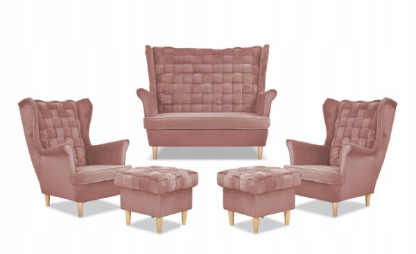 Zestaw wypoczynkowy Carol sofa fotele pufy paski różowy - obrazek 9