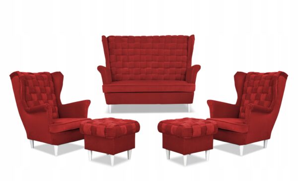 Zestaw wypoczynkowy Carol sofa fotele pufy paski czerwony - obrazek 9