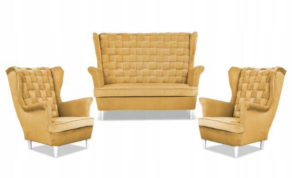 Zestaw wypoczynkowy Carol sofa fotele paski żółty miodowy - obrazek 9