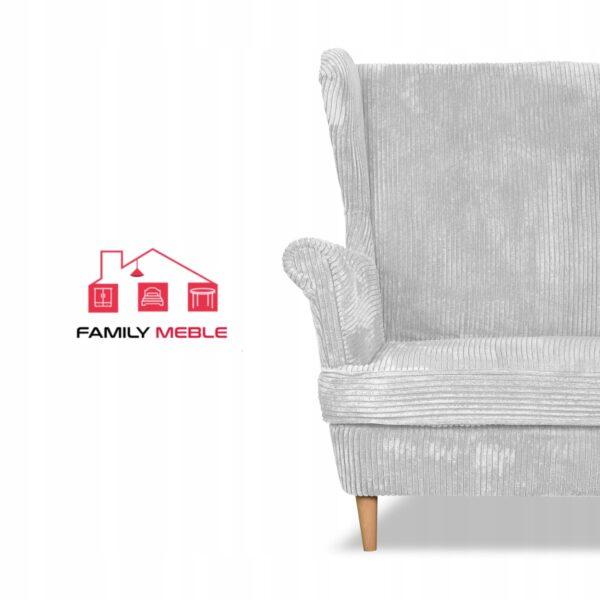 Zestaw wypoczynkowy uszak Bonito sofa fotele pufy szary sztruk - obrazek 3