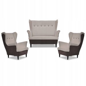 Zestaw wypoczynkowy uszak ARI DUO sofa fotele brąz - beż