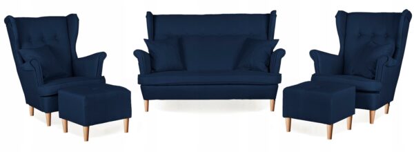 Zestaw wypoczynkowy mebli uszak Ari sofa fotele pufy komplet