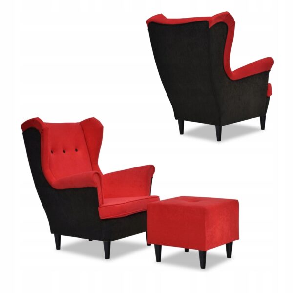 Zestaw wypoczynkowy ARI DUO sofa fotele pufy czarno - czerwony - obrazek 7