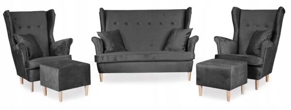 Zestaw wypoczynkowy mebli uszak Ari sofa fotele pufy komplet