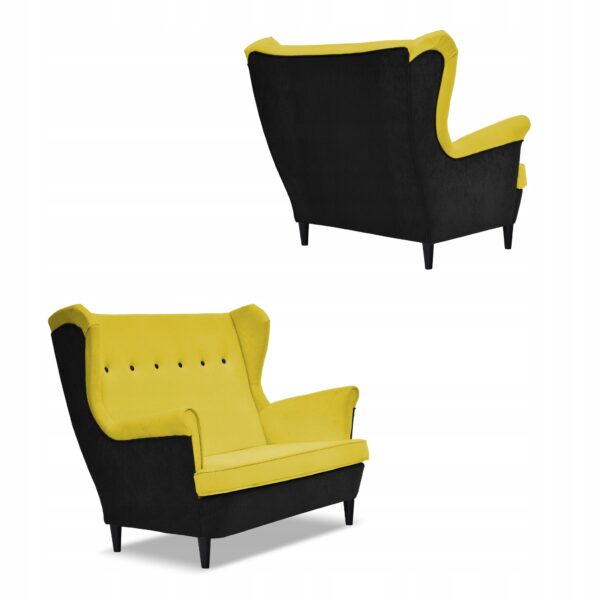 Zestaw wypoczynkowy ARI DUO sofa fotele pufy czarno - żółty - obrazek 5