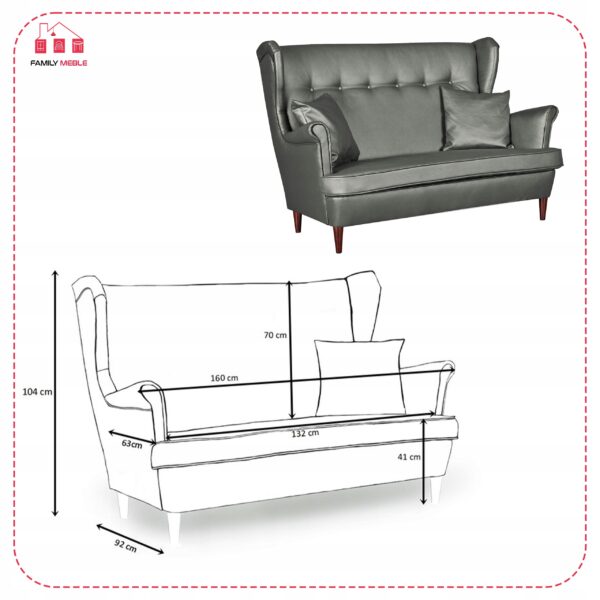 Zestaw wypoczynkowy mebli uszak Eko skóra sofa fotele pufy komplet - obrazek 7