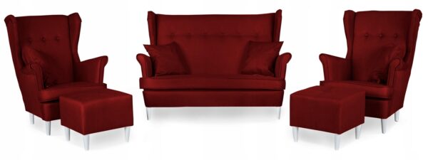 Zestaw wypoczynkowy mebli uszak Ari sofa fotele pufy komplet
