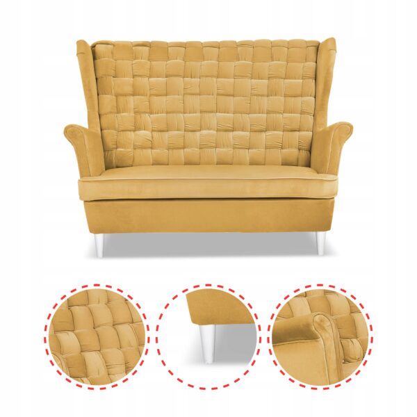 Zestaw wypoczynkowy Carol sofa fotele pufy paski żółty miodowy - obrazek 4