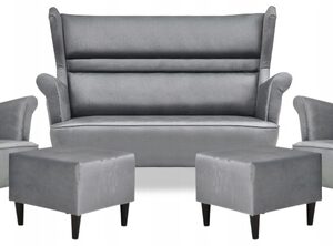 Zestaw wypoczynkowy mebli uszak Zoja sofa fotele pufy komplet nowy