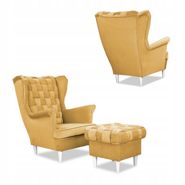 Zestaw wypoczynkowy Carol sofa fotele pufy paski żółty miodowy - obrazek 7