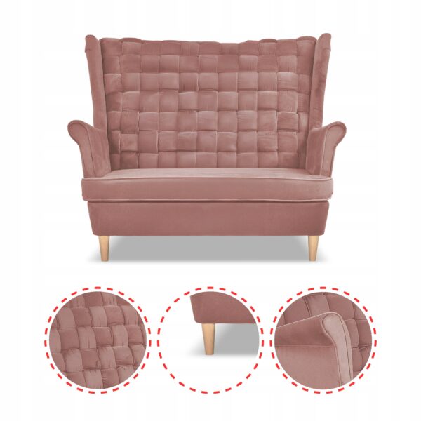 Zestaw wypoczynkowy Carol sofa fotele paski różowy - obrazek 4