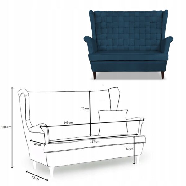 Zestaw wypoczynkowy Carol sofa fotele pufy paski granatowy - obrazek 6