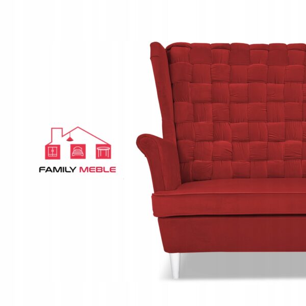 Zestaw wypoczynkowy Carol sofa fotele pufy paski czerwony - obrazek 3