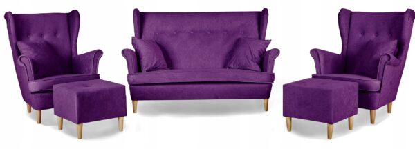 Zestaw wypoczynkowy mebli uszak Ari sofa fotele pufy komplet