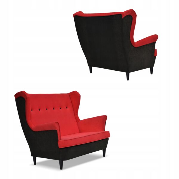 Zestaw wypoczynkowy ARI DUO sofa fotele pufy czarno - czerwony - obrazek 5
