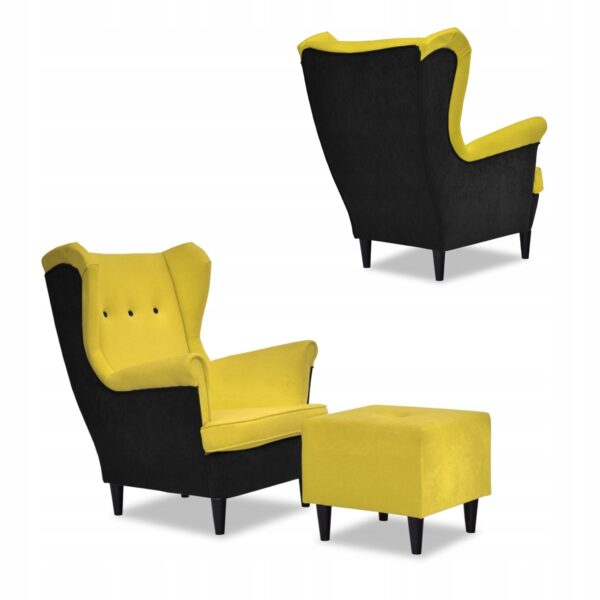 Zestaw wypoczynkowy ARI DUO sofa fotele pufy czarno - żółty - obrazek 7