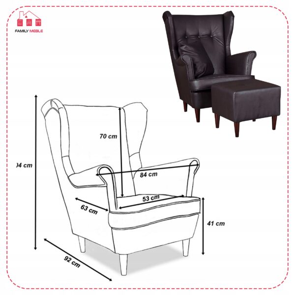 Zestaw wypoczynkowy mebli uszak Eko skóra sofa fotele pufy komplet - obrazek 8