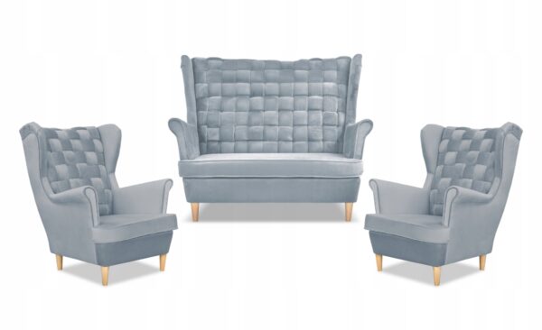Zestaw wypoczynkowy Carol sofa fotele paski błękitny - obrazek 9