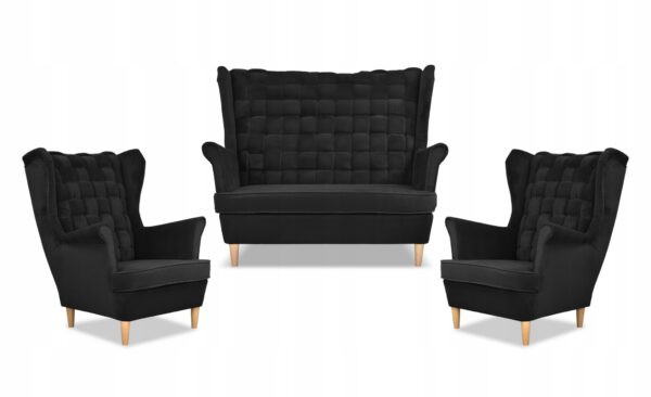 Zestaw wypoczynkowy Carol sofa fotele paski czarny - obrazek 9