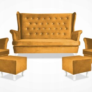 Zestaw wypoczynkowy mebli uszak Diana sofa fotele pufy komplet