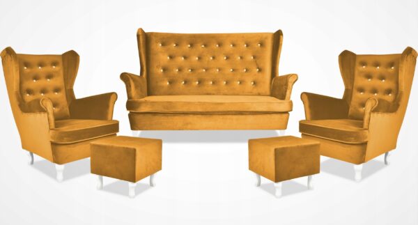 Zestaw wypoczynkowy mebli uszak Diana sofa fotele pufy komplet