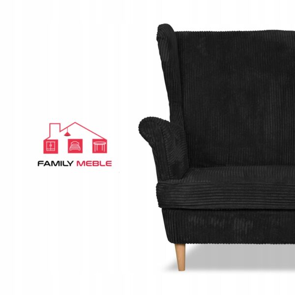 Zestaw wypoczynkowy uszak Bonito sofa fotele pufy czarny - obrazek 3