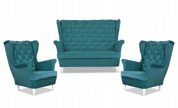 Zestaw wypoczynkowy Carol sofa fotele paski turkusowy - obrazek 9
