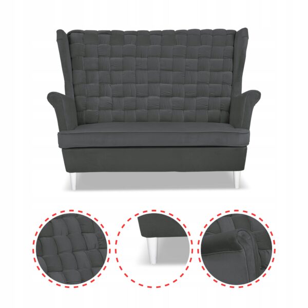 Zestaw wypoczynkowy Carol sofa fotele pufy paski grafitowy - obrazek 4