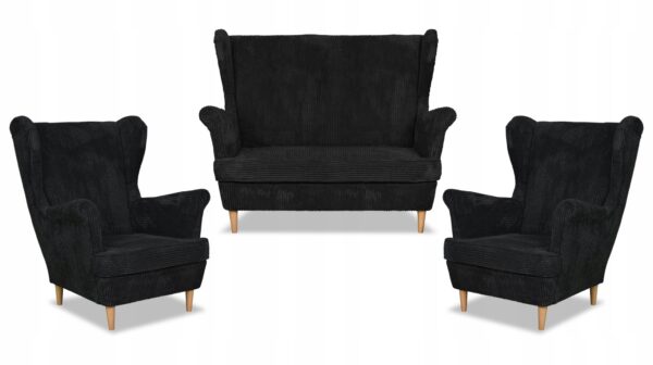 Zestaw wypoczynkowy uszak Bonito sofa fotele czarny sztruks - obrazek 10
