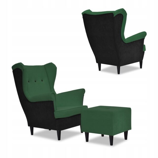 Zestaw wypoczynkowy ARI DUO sofa fotele pufy czarno - zielony - obrazek 7