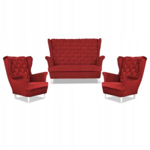 Zestaw wypoczynkowy Carol sofa fotele paski czerwony