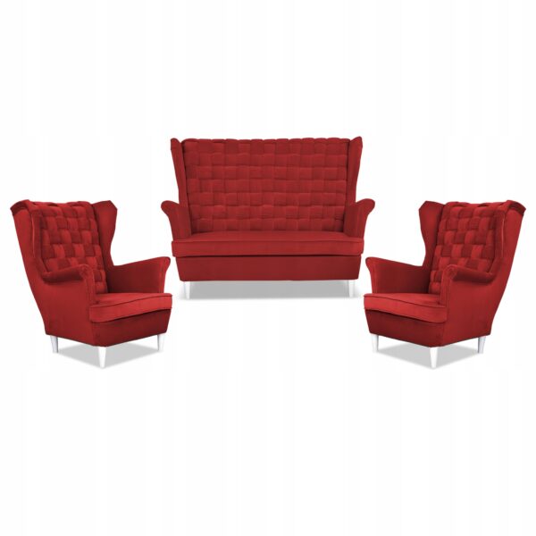Zestaw wypoczynkowy Carol sofa fotele paski czerwony