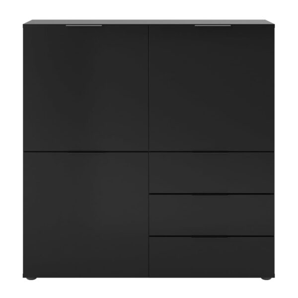 FMD Komoda z 3 drzwiczek i 3 szufladami, czarna - obrazek 2
