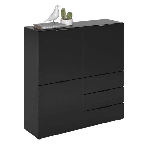 FMD Komoda z 3 drzwiczek i 3 szufladami, czarna - obrazek 3